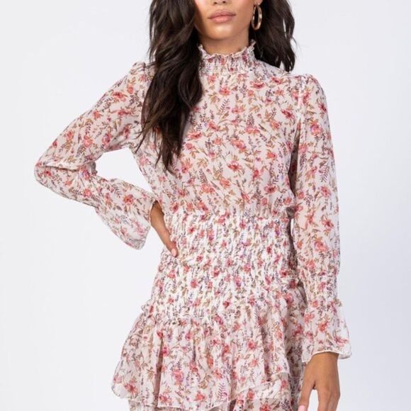 Princess Polly Guetta High Neck Floral Print Ruffled Mini Dress US Sz 8 - Picture 1 of 10